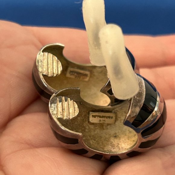 Vintage Tiffany & Co 925 Silver Black Blue Enamel Shrimp Omega Earrings - Picture 11 of 14